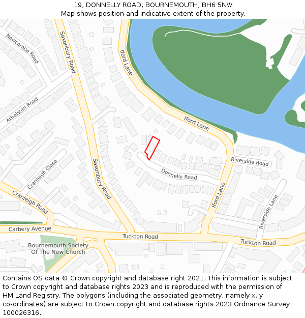 19, DONNELLY ROAD, BOURNEMOUTH, BH6 5NW: Location map and indicative extent of plot