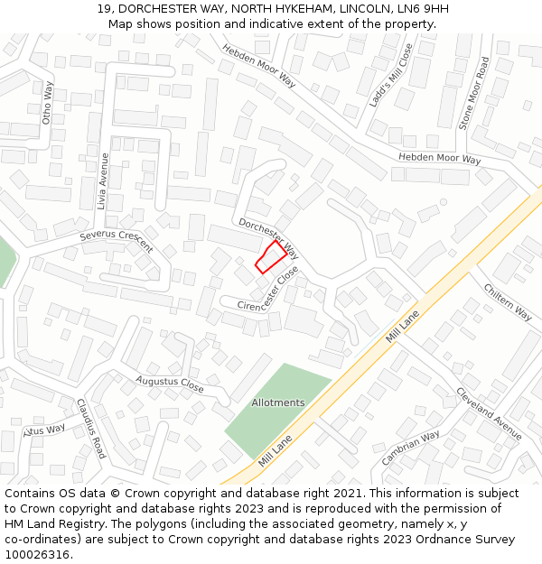 19, DORCHESTER WAY, NORTH HYKEHAM, LINCOLN, LN6 9HH: Location map and indicative extent of plot