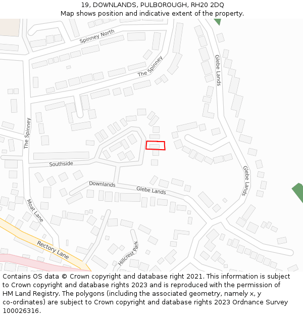 19, DOWNLANDS, PULBOROUGH, RH20 2DQ: Location map and indicative extent of plot