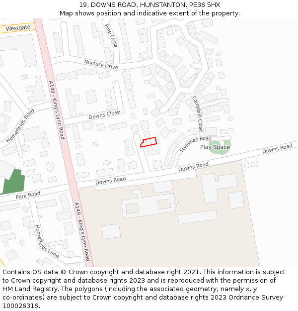 19, DOWNS ROAD, HUNSTANTON, PE36 5HX: Location map and indicative extent of plot
