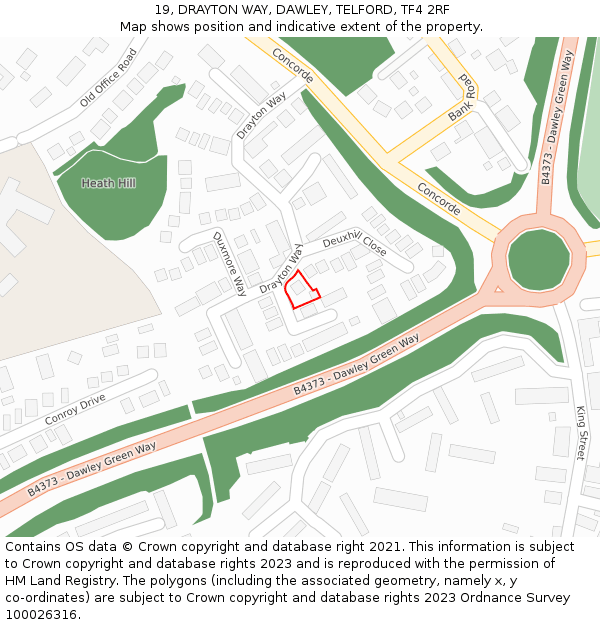 19, DRAYTON WAY, DAWLEY, TELFORD, TF4 2RF: Location map and indicative extent of plot