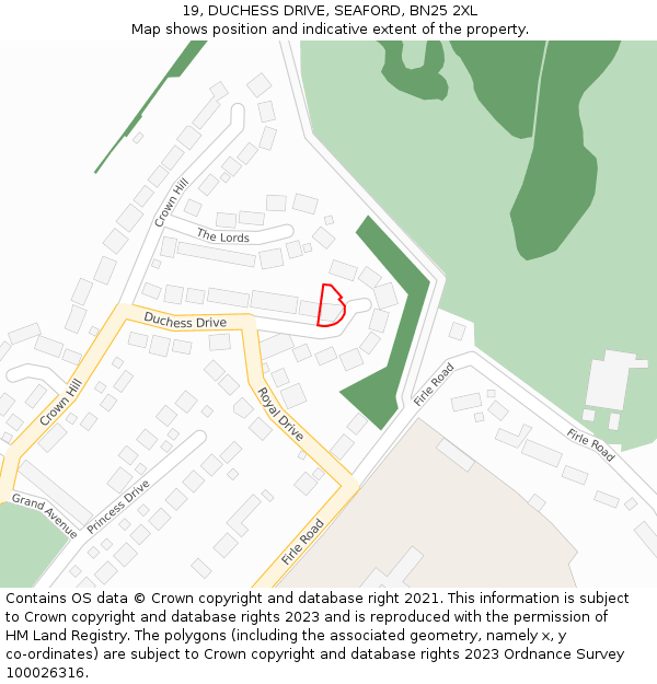 19, DUCHESS DRIVE, SEAFORD, BN25 2XL: Location map and indicative extent of plot