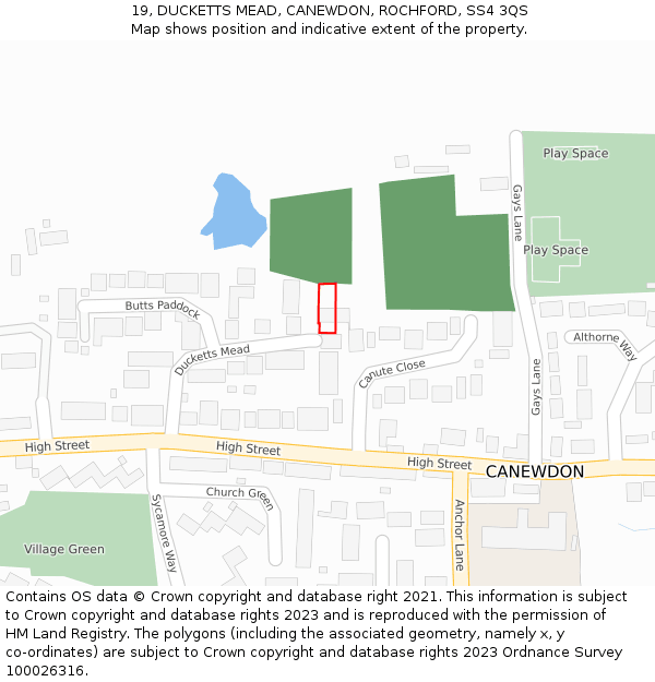 19, DUCKETTS MEAD, CANEWDON, ROCHFORD, SS4 3QS: Location map and indicative extent of plot