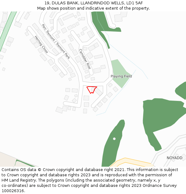 19, DULAS BANK, LLANDRINDOD WELLS, LD1 5AF: Location map and indicative extent of plot