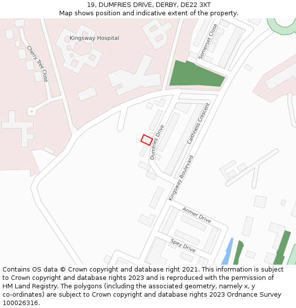 19, DUMFRIES DRIVE, DERBY, DE22 3XT: Location map and indicative extent of plot