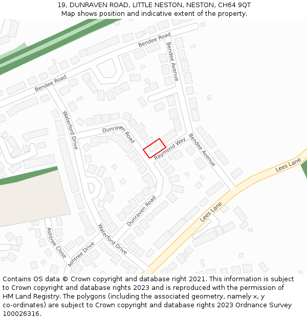 19, DUNRAVEN ROAD, LITTLE NESTON, NESTON, CH64 9QT: Location map and indicative extent of plot