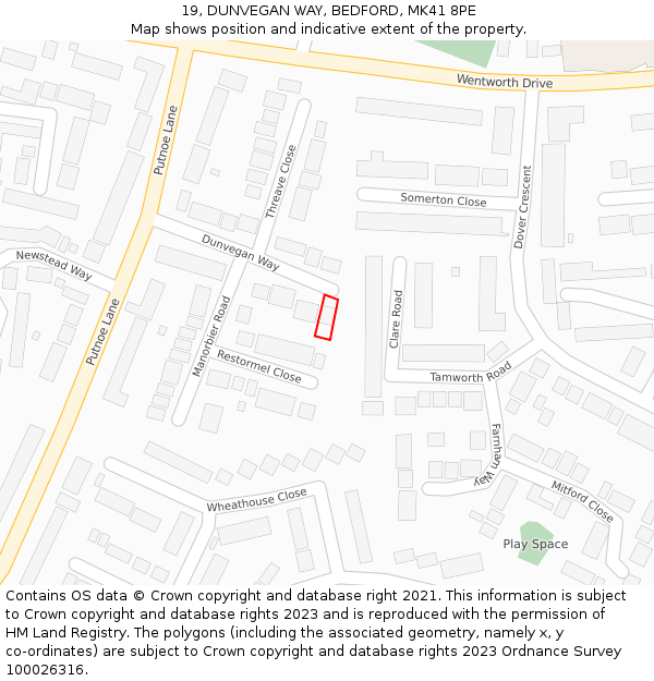 19, DUNVEGAN WAY, BEDFORD, MK41 8PE: Location map and indicative extent of plot