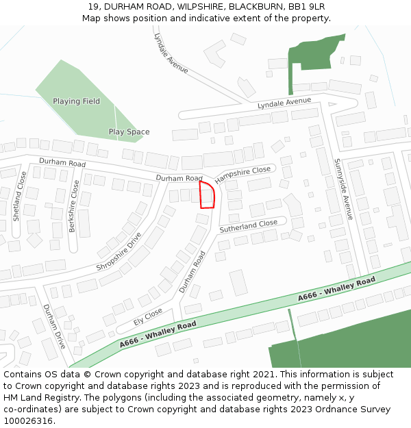 19, DURHAM ROAD, WILPSHIRE, BLACKBURN, BB1 9LR: Location map and indicative extent of plot