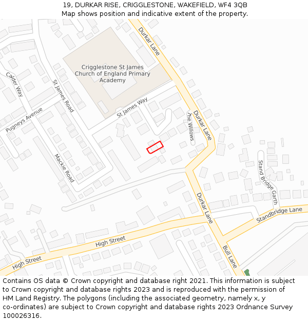 19, DURKAR RISE, CRIGGLESTONE, WAKEFIELD, WF4 3QB: Location map and indicative extent of plot