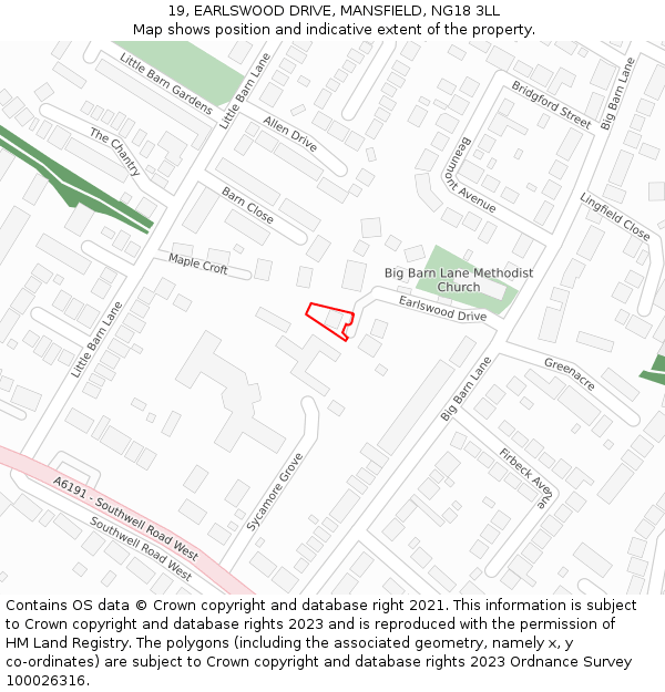 19, EARLSWOOD DRIVE, MANSFIELD, NG18 3LL: Location map and indicative extent of plot