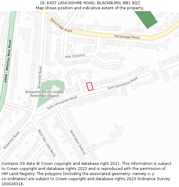 19, EAST LANCASHIRE ROAD, BLACKBURN, BB1 9QZ: Location map and indicative extent of plot