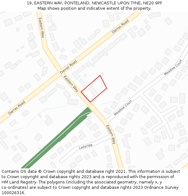 19, EASTERN WAY, PONTELAND, NEWCASTLE UPON TYNE, NE20 9PF: Location map and indicative extent of plot
