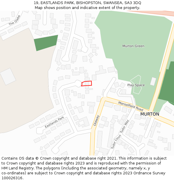 19, EASTLANDS PARK, BISHOPSTON, SWANSEA, SA3 3DQ: Location map and indicative extent of plot