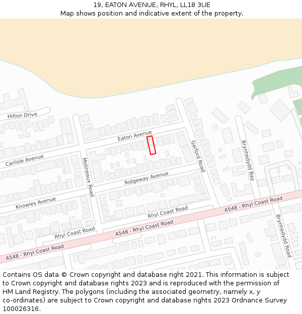 19, EATON AVENUE, RHYL, LL18 3UE: Location map and indicative extent of plot