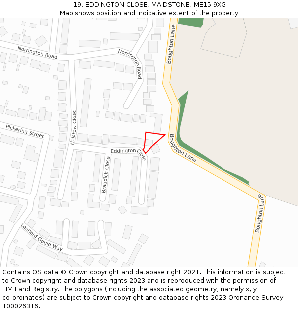 19, EDDINGTON CLOSE, MAIDSTONE, ME15 9XG: Location map and indicative extent of plot