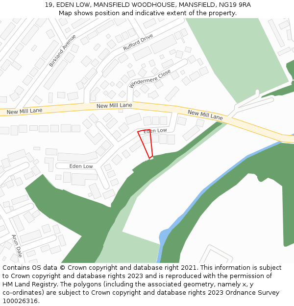 19, EDEN LOW, MANSFIELD WOODHOUSE, MANSFIELD, NG19 9RA: Location map and indicative extent of plot