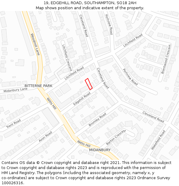 19, EDGEHILL ROAD, SOUTHAMPTON, SO18 2AH: Location map and indicative extent of plot