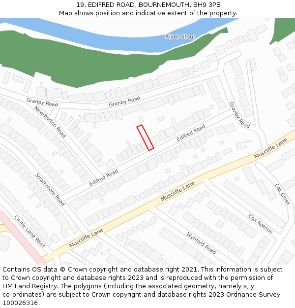 19, EDIFRED ROAD, BOURNEMOUTH, BH9 3PB: Location map and indicative extent of plot