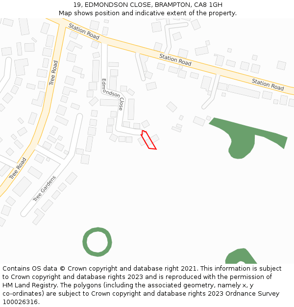 19, EDMONDSON CLOSE, BRAMPTON, CA8 1GH: Location map and indicative extent of plot
