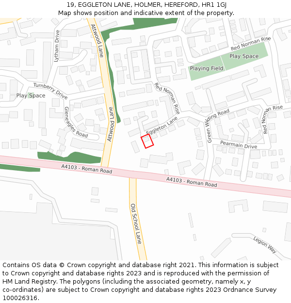 19, EGGLETON LANE, HOLMER, HEREFORD, HR1 1GJ: Location map and indicative extent of plot