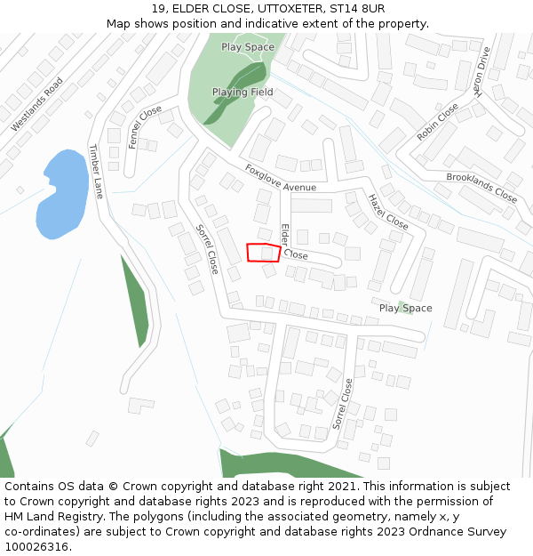 19, ELDER CLOSE, UTTOXETER, ST14 8UR: Location map and indicative extent of plot
