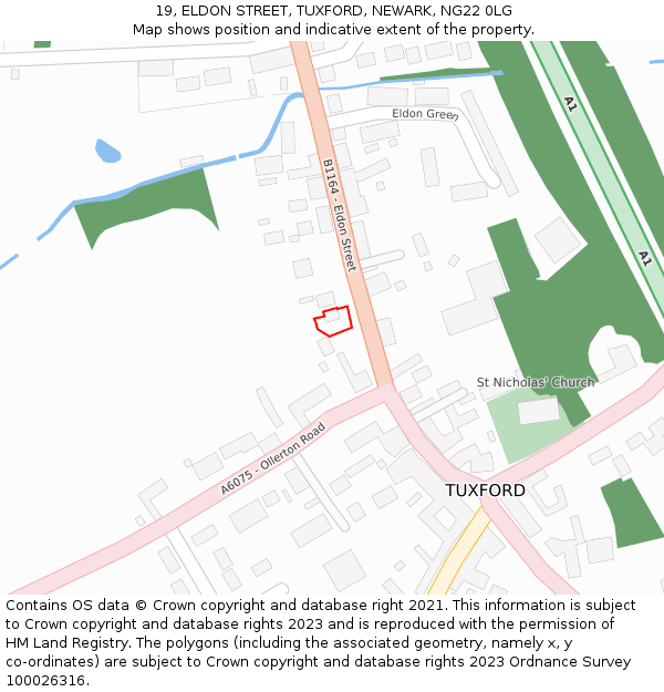 19, ELDON STREET, TUXFORD, NEWARK, NG22 0LG: Location map and indicative extent of plot