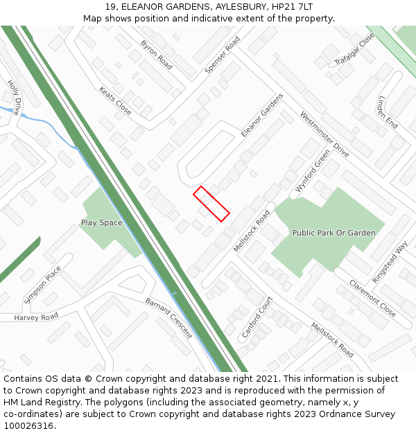 19, ELEANOR GARDENS, AYLESBURY, HP21 7LT: Location map and indicative extent of plot
