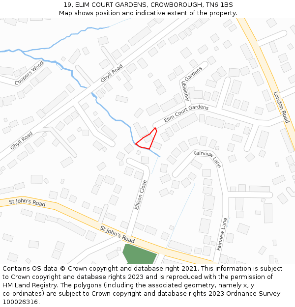 19, ELIM COURT GARDENS, CROWBOROUGH, TN6 1BS: Location map and indicative extent of plot