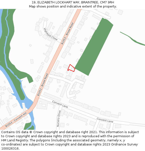 19, ELIZABETH LOCKHART WAY, BRAINTREE, CM7 9RH: Location map and indicative extent of plot