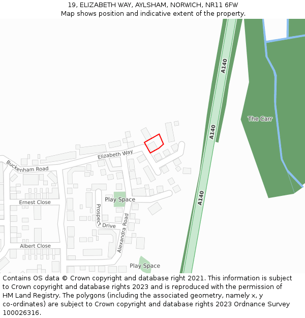 19, ELIZABETH WAY, AYLSHAM, NORWICH, NR11 6FW: Location map and indicative extent of plot