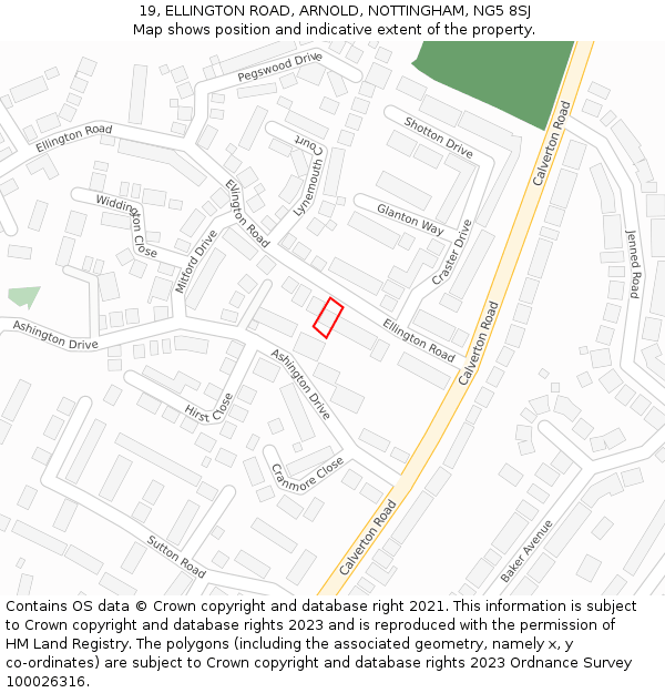 19, ELLINGTON ROAD, ARNOLD, NOTTINGHAM, NG5 8SJ: Location map and indicative extent of plot
