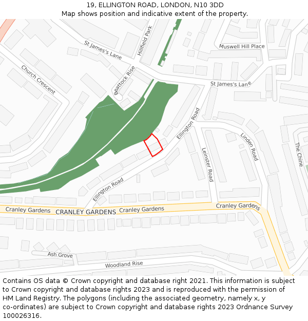 19, ELLINGTON ROAD, LONDON, N10 3DD: Location map and indicative extent of plot