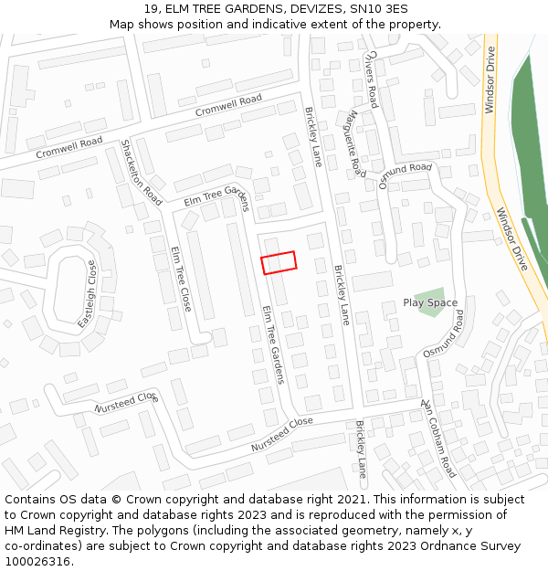 19, ELM TREE GARDENS, DEVIZES, SN10 3ES: Location map and indicative extent of plot