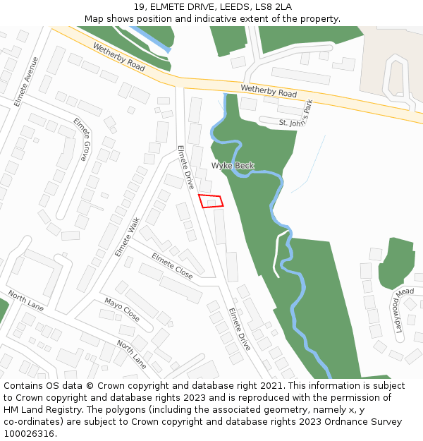 19, ELMETE DRIVE, LEEDS, LS8 2LA: Location map and indicative extent of plot