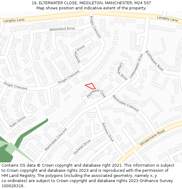 19, ELTERWATER CLOSE, MIDDLETON, MANCHESTER, M24 5ST: Location map and indicative extent of plot