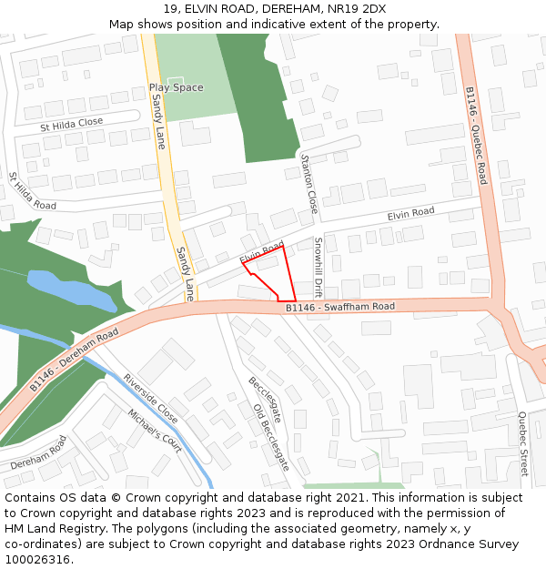 19, ELVIN ROAD, DEREHAM, NR19 2DX: Location map and indicative extent of plot