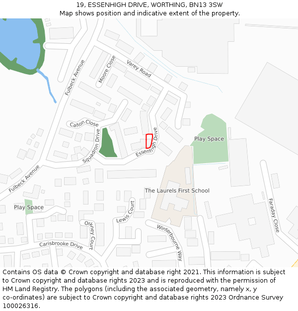 19, ESSENHIGH DRIVE, WORTHING, BN13 3SW: Location map and indicative extent of plot