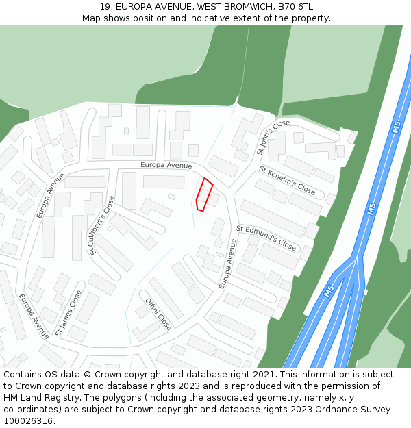 19, EUROPA AVENUE, WEST BROMWICH, B70 6TL: Location map and indicative extent of plot