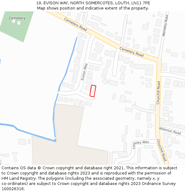 19, EVISON WAY, NORTH SOMERCOTES, LOUTH, LN11 7PE: Location map and indicative extent of plot