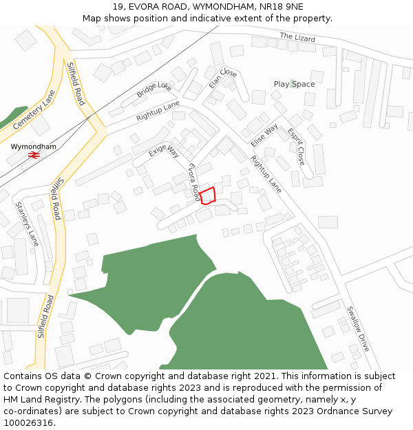 19, EVORA ROAD, WYMONDHAM, NR18 9NE: Location map and indicative extent of plot