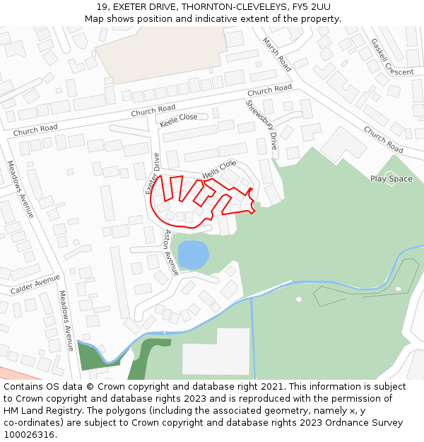 19, EXETER DRIVE, THORNTON-CLEVELEYS, FY5 2UU: Location map and indicative extent of plot