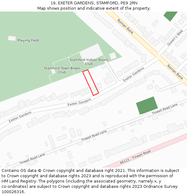 19, EXETER GARDENS, STAMFORD, PE9 2RN: Location map and indicative extent of plot