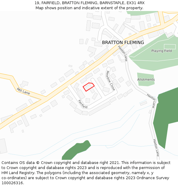 19, FAIRFIELD, BRATTON FLEMING, BARNSTAPLE, EX31 4RX: Location map and indicative extent of plot