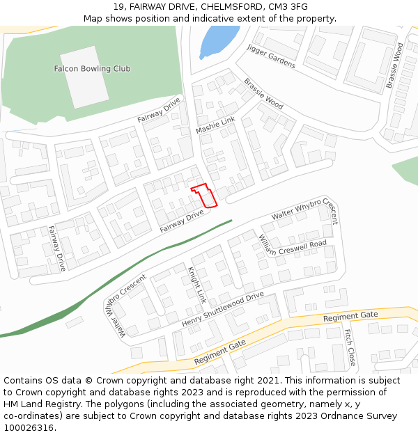 19, FAIRWAY DRIVE, CHELMSFORD, CM3 3FG: Location map and indicative extent of plot