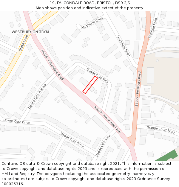 19, FALCONDALE ROAD, BRISTOL, BS9 3JS: Location map and indicative extent of plot