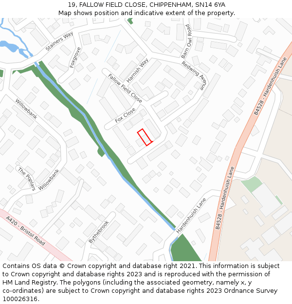 19, FALLOW FIELD CLOSE, CHIPPENHAM, SN14 6YA: Location map and indicative extent of plot