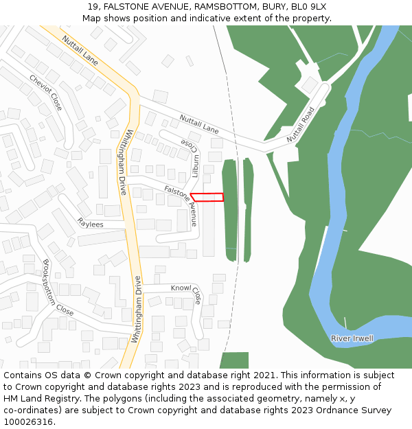 19, FALSTONE AVENUE, RAMSBOTTOM, BURY, BL0 9LX: Location map and indicative extent of plot