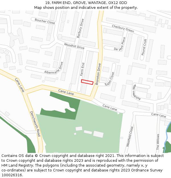 19, FARM END, GROVE, WANTAGE, OX12 0DD: Location map and indicative extent of plot