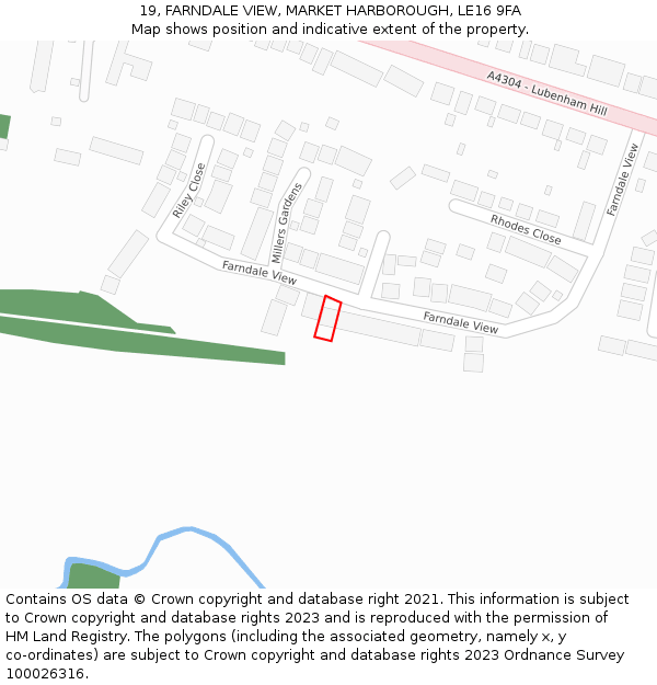 19, FARNDALE VIEW, MARKET HARBOROUGH, LE16 9FA: Location map and indicative extent of plot