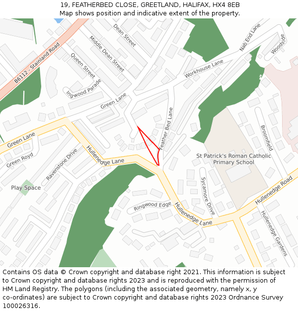 19, FEATHERBED CLOSE, GREETLAND, HALIFAX, HX4 8EB: Location map and indicative extent of plot